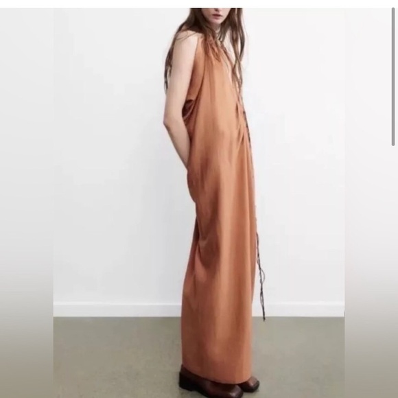 NWT • ZARA • STUNNING Lightweight Billowy Maxi Dress with Black Beaded Trim - Picture 5 of 11